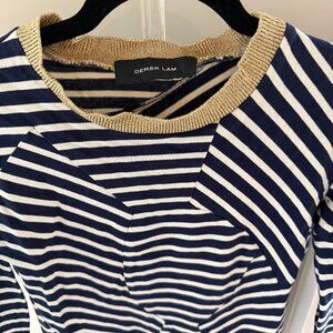 Derek Lam Asymmetrical Seam Striped Top with Metallic Trim